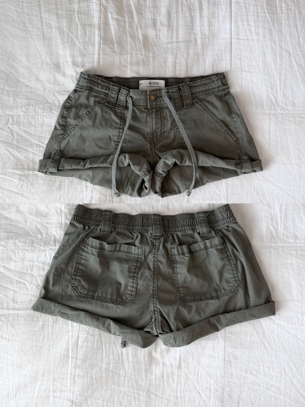 Y2K Hollister Olive Green Cargo Twill Shorts w/ Drawstring Waist Size 4 W27